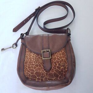 FOSSIL Brown Leather Crossbody Shoulder Bag with Adjustable Strap and Front Flap